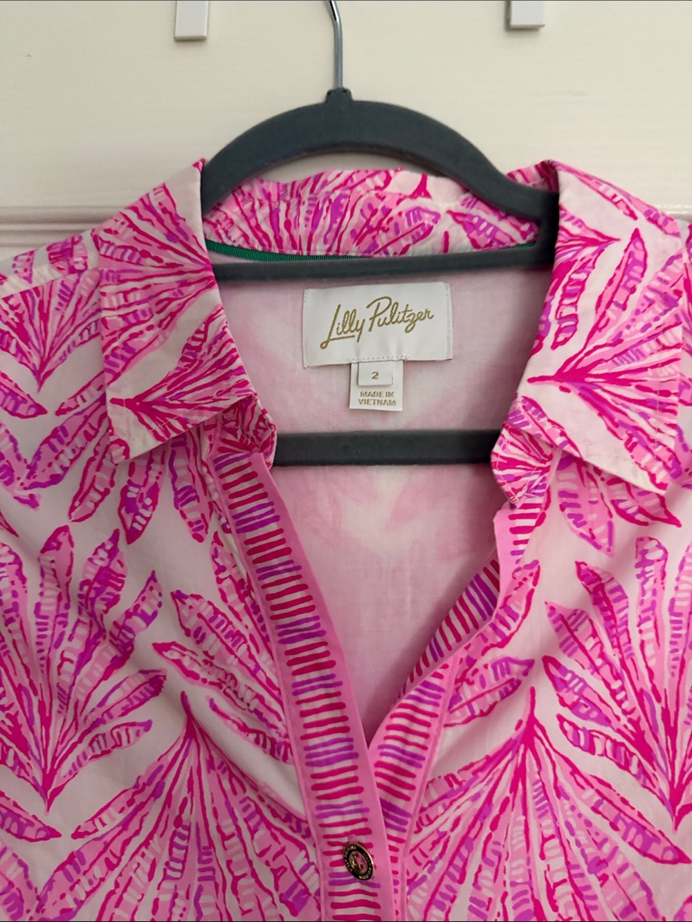 Lilly Pulitzer Hot Pink and White Printed Tiered Button Dress - Picture 2 of 6